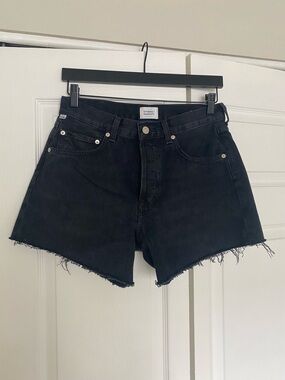 NWOT Citizens Of Humanity Annabelle Long Black Raw Hem High-Rise Denim Shorts